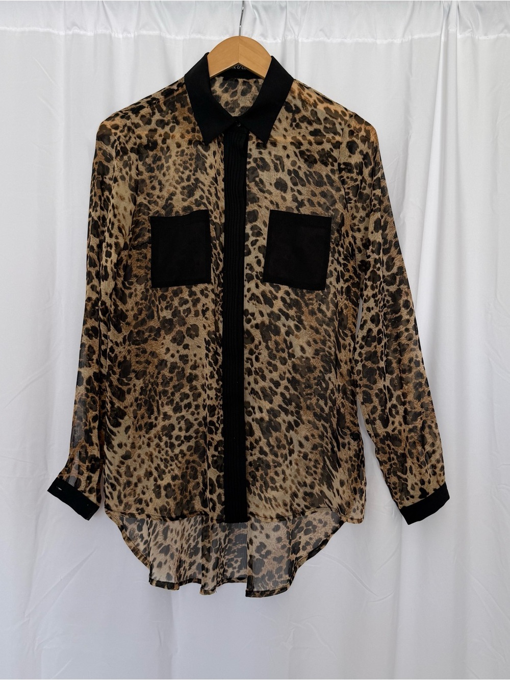 Ark & Co- sheer leopard print button-up blouse